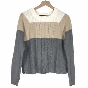 MERONA Sweater Cable Knit Colorblock Metallic Shimmer Cozy Warm Neutral Medium